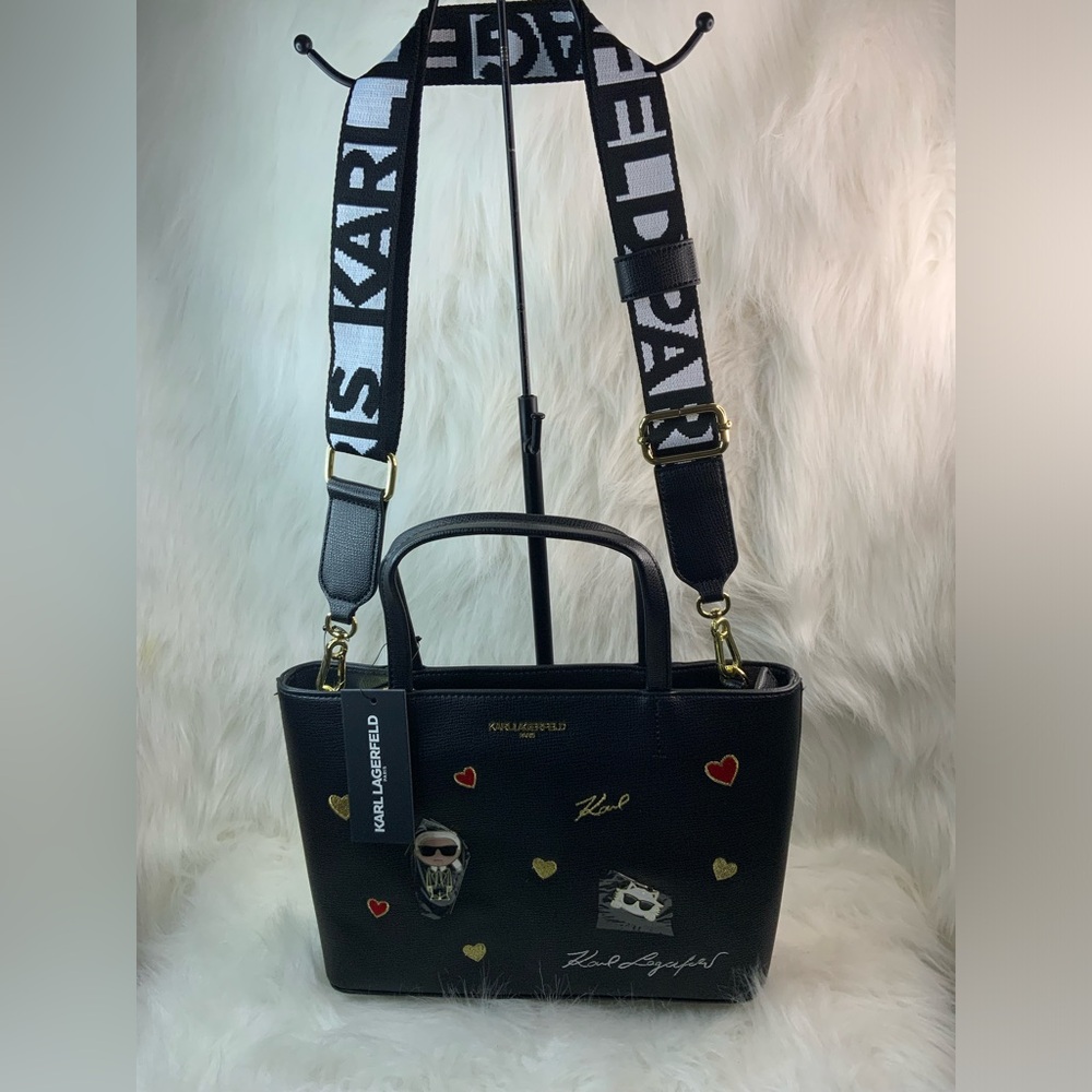 Karl Lagerfeld Maybelle Black Heart Embellished Handbag (NWT) - Picture 3 of 17